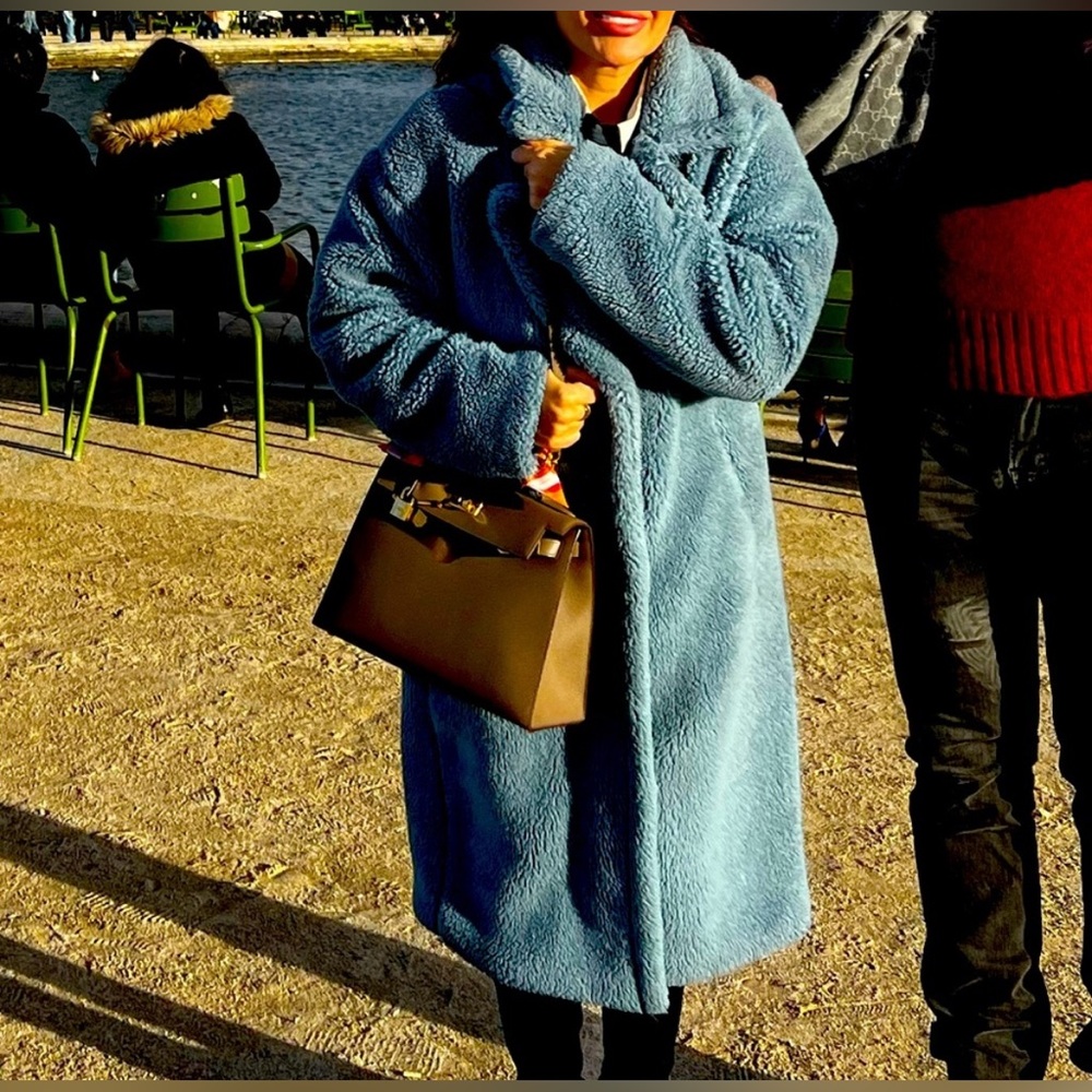 Kimi & Co Paris Blue oversized teddy coat size small/ medium buttons - Picture 3 of 5